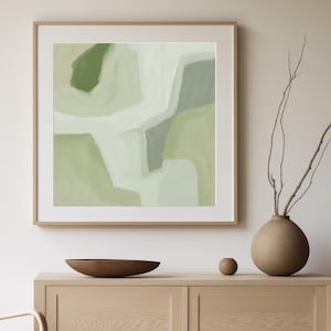 Muted Green Abstract Painting, Printable Modern Painting, Modern Minimalist Wall Art, Large Green Living Room Art, 40x40 Art Print