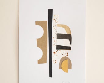 Arte mural neutro contemporáneo / Collage original de técnica mixta A5 / Obra de arte abstracta con textura / Decoración de interiores sencilla / Arte único