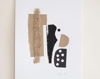 Collage abstracto neutro original / Arte texturizado de técnica mixta A5 / Decoración de pared moderna orgánica / Obra de arte minimalista contemporánea