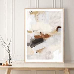 Grande arte abstrata de parede - pintura minimalista moderna, impressão em tom neutro de terra bege e marrom - arte abstrata para impressão