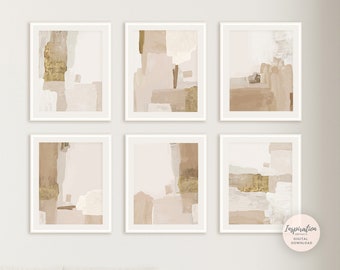 Set Of 6 Minimalist Art Prints, Neutral Abstract Paintings, Living Room Art, Contemporary Art, Printable Wall Art, Modern Wall Art