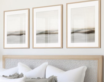 Calm Abstract Watercolour Paintings, Grey and Brown Wall Art, Set of 3 Art Prints, Minimal Printable Art, Neutral Bedroom Decor