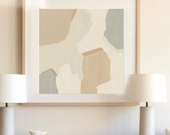 Cuadro abstracto imprimible de gran tamaño, arte de pared neutro y tranquilo, impresión de arte minimalista, arte de sala de estar de 40 x 40, póster abstracto moderno