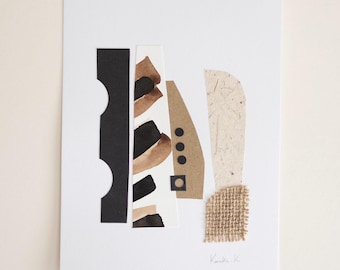 Arte mural minimalista neutro / Collage original de técnica mixta A5 / Obra de arte abstracta con textura / Decoración de interiores contemporánea única