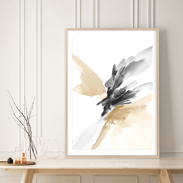 Abstract Printable Artwork, Neutral Watercolour Painting, Minimalist Wall Art, Brown Black Art Print, Large Poster Print, Contemporary Art