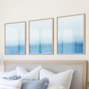 Light Blue Abstract Paintings, Calming Gallery Wall Set, Set of 3 Coastal Bedroom Prints, Large Printable Wall Art
