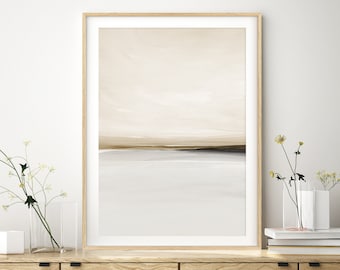 Neutral Landscape Painting, Beige Grey Wall Art, Zen Wall Art, Abstract Art, Minimalist Painting, Large Printable Art