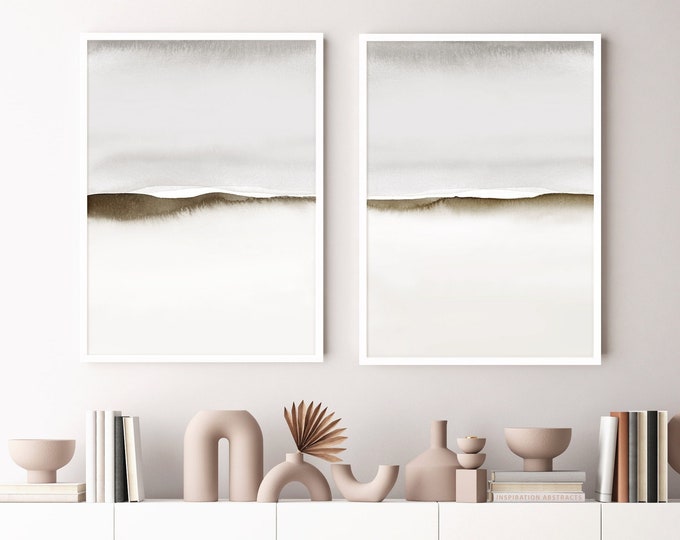 Calming Watercolour Paintings, Framed Wall Art Set, Abstract Paintings, Neutral Tone Prints, Minimal Abstract Art