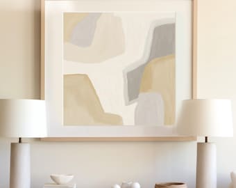 Cuadro abstracto en beige y gris, póster abstracto neutro, arte de pared minimalista imprimible, impresión artística grande para sala de estar, arte de pared de 40 x 40