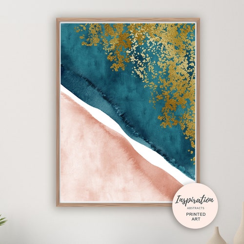 Coastal Decor Blush and Teal Wall Art Watercolour Print Etsy