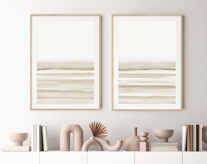 Set Of Two Calming Watercolour Prints, Minimalist Print Set, Abstract Wall Art, Printable Posters, Neutral Tone Prints
