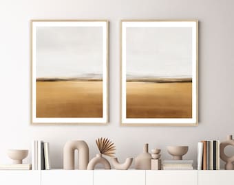 Set Of Two Moody Abstract Landscape Paintings, Neutral Farmhouse Decor, Earth Tone Paintings, Grey and Brown Printable Art