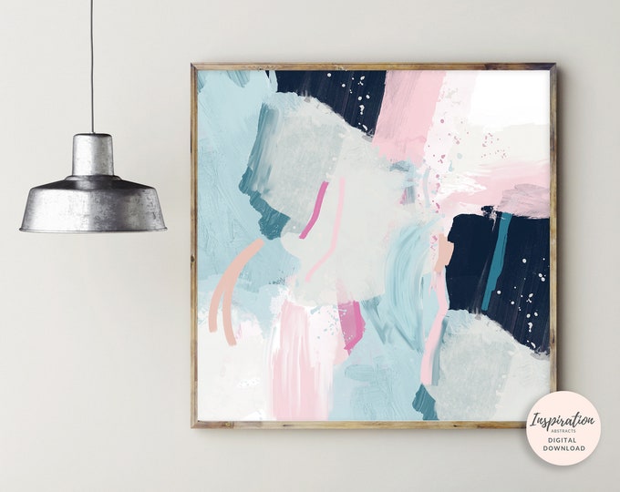 Large Abstract Print, Pink Navy Wall Art, Abstract Wall Art, Abstract Nursery Art, Oversized Wall Art, Digital Download, 20x20 Art Print