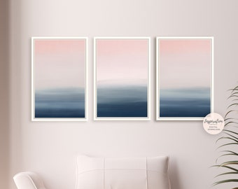 Gallery Wall Set, Pink Navy Wall Art, 3 Piece Wall Art, Bedroom Print Set, Printable Art, Zen Wall Art, Large Wall Art, Set of 3 Prints