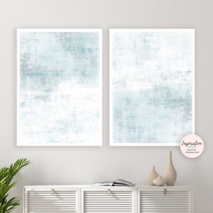 Ljusblå väggkonst, set med två tryck, minimalistisk abstrakt konst, utskrivbar konst, lugnande väggkonst, digitala tryck, stor abstrakt konst bild 2