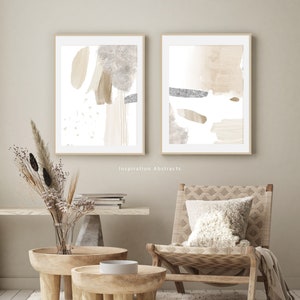 Set Of Two Minimal Abstract Paintings, Neutral Tone Prints, Minimalist Print Set, Printable Wall Art, Large Wall Art
