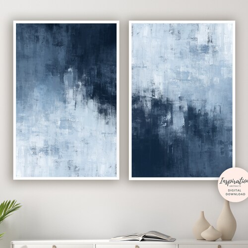 Blue Abstract Wall Art Printable Wall Art Set of 3 Prints Etsy