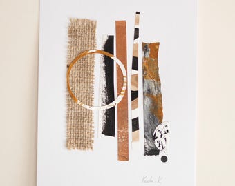 Collage abstracto texturizado / Obra de arte hecha a mano en tonos tierra estilo Wabi Sabi (A5)