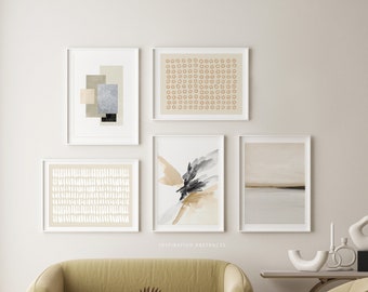 Impresiones de pared de galería contemporánea, arte de pared de 5 piezas, arte de pared minimalista, paquete de arte imprimible, impresiones abstractas modernas