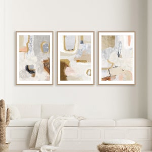 Earth Tone Abstract Prints - Neutral Wall Art - Printable Paintings - Set of 3 Modern Art Prints - Brown Beige Living Room Decor