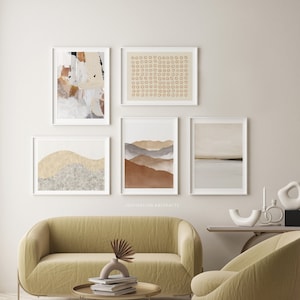 Neutral Gallery Wall Art, Set of 5 Prints, 5 Piece Wall Art, Printable Contemporary Art, Minimalist Wall Decor, Beige Brown Wall Art Bundle