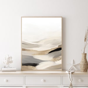 Abstract Landscape Painting, Beige Gold and Grey Minimal Abstract Art, Printable Wall Art, Contemporary Art, Neutral Tone Print