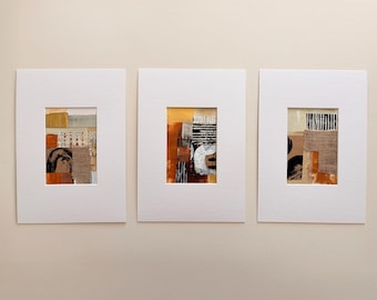 Set of Three Modern Abstract Collages | Original Textured Artworks | Organic Mixed Media Wall Art