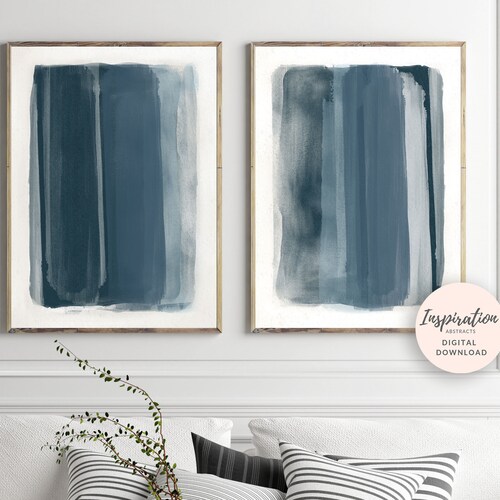 Set of 2 Watercolour Paintings Inky Blue Prints Printable Etsy