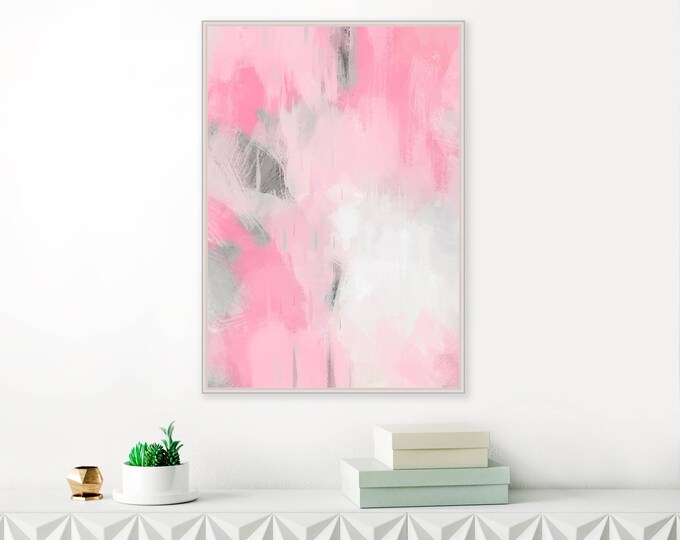 Pink and Grey Abstract Art Large Pink Painting Modern Etsy