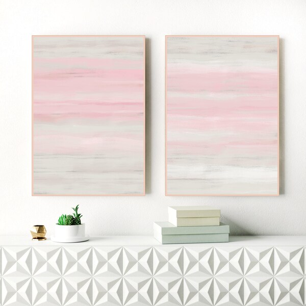 Dusty Pink and Grey Paintings, Set of 2 Abstract Art Prints, 24x36 Blush Pink and Grey Modern Wall Art, Original Instant Download Art