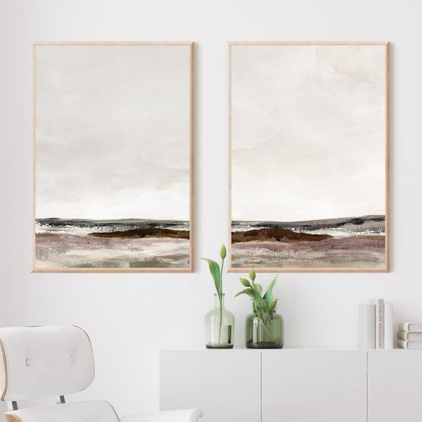 Set Of Two Moody Landscape Paintings, Abstract Print Set, Minimalist Art, Printable Art, Large Wall Art, Earth Tone Prints