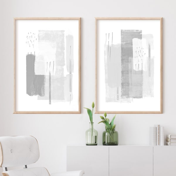 Large Minimal Art, Grey White Wall Art,  Abstract Art, Set of Two Prints, Minimalist Paintings, Gallery Wall Set, Modern Wall Art