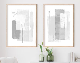 Large Minimal Art, Grey White Wall Art,  Abstract Art, Set of Two Prints, Minimalist Paintings, Gallery Wall Set, Modern Wall Art