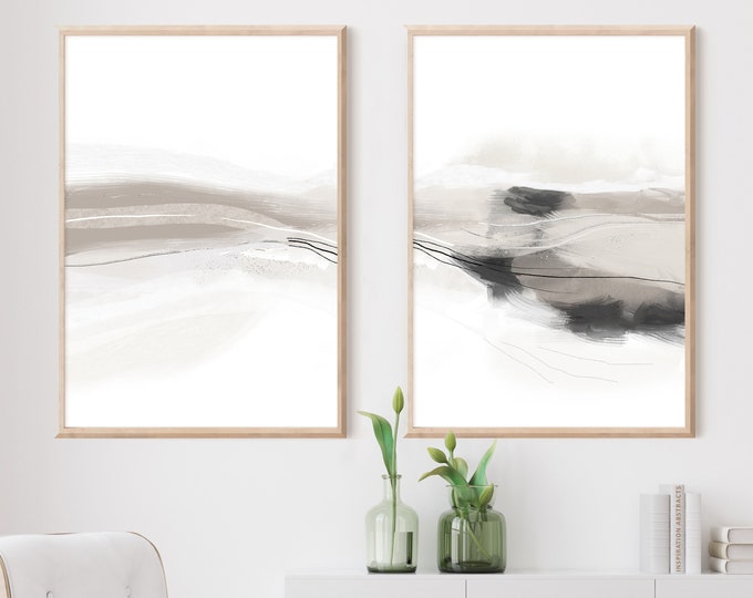 Set of 2 Art Prints, Neutral Paintings, 24x36 Art Prints, Lounge Paintings, Diptych Wall Art, 50x70 Posters, Oversized Wall Art