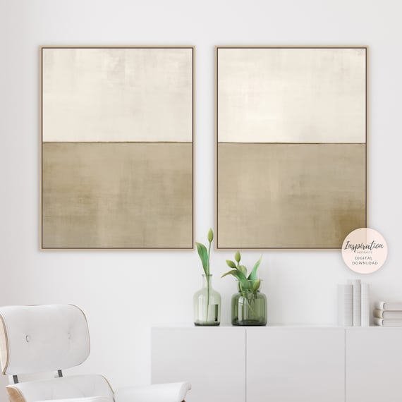 Set of Two Neutral Abstract Paintings, Printable Wall Art, Minimalist Print Set, Living Room Art, Large Wall Art, Rothko Inspired