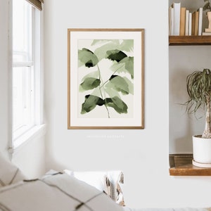 Sage Green Botanical Prints, Set of 3 Watercolour Leaf Paintings, Modern Botanical Prints, Calming Wall Art Set, Printable Zen Wall Art image 4