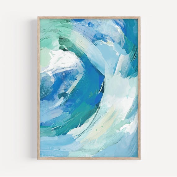 Contemporary Abstract Painting, 24x36 Printable Wall Art,  Blue Green Art, Instant Download Coastal Art, Mixed Media Art, Large Blue Print