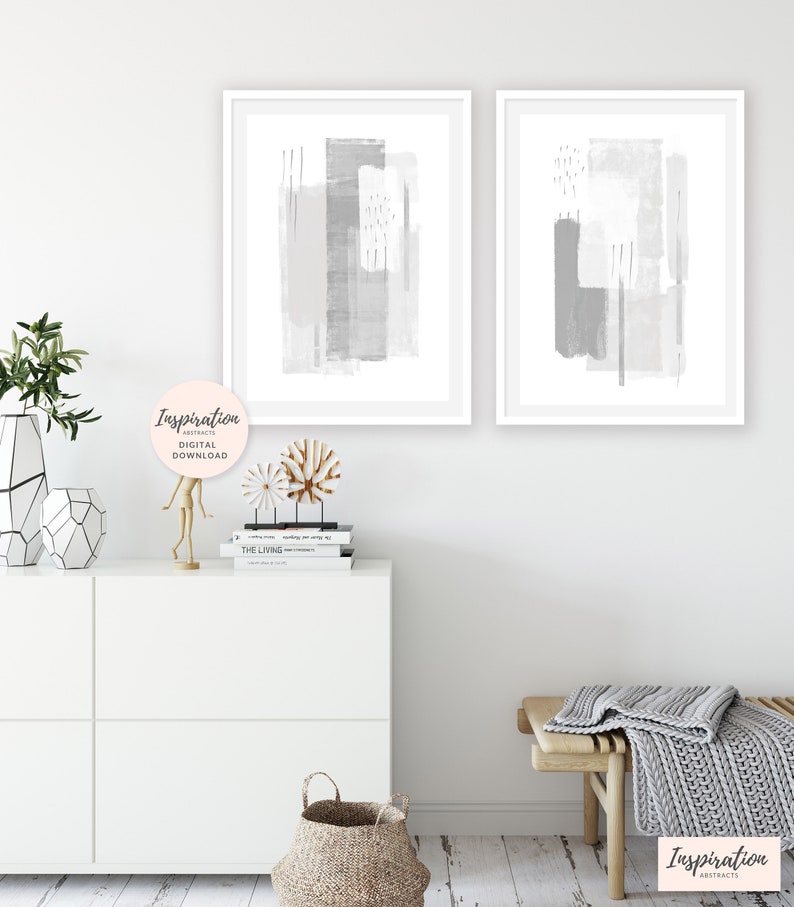Minimal Abstract Art Grey White Wall Art Set of Two Prints Etsy