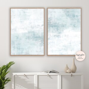 Ljusblå väggkonst, set med två tryck, minimalistisk abstrakt konst, utskrivbar konst, lugnande väggkonst, digitala tryck, stor abstrakt konst bild 3