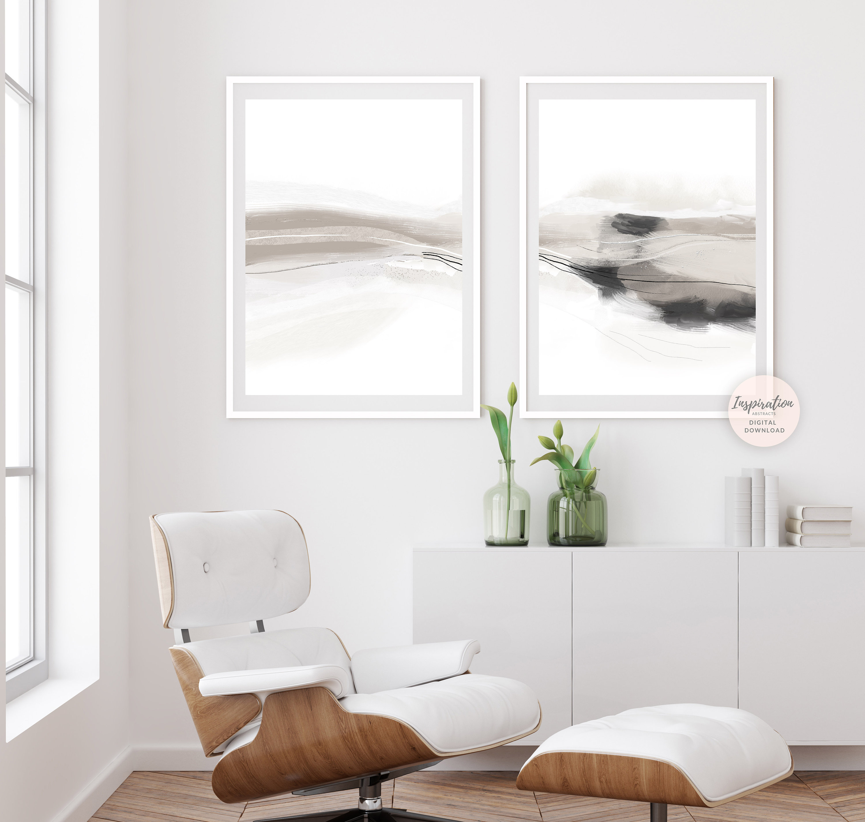 Neutral Abstract Art Set of 2 Art Prints Large 24x36 Art | Etsy