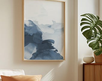 Navy Blue Abstract Art, Watercolour Print, Minimalist Art, Printable Art, Digital Prints, Modern Wall Art, Navy Wall Art, Coastal Wall Art