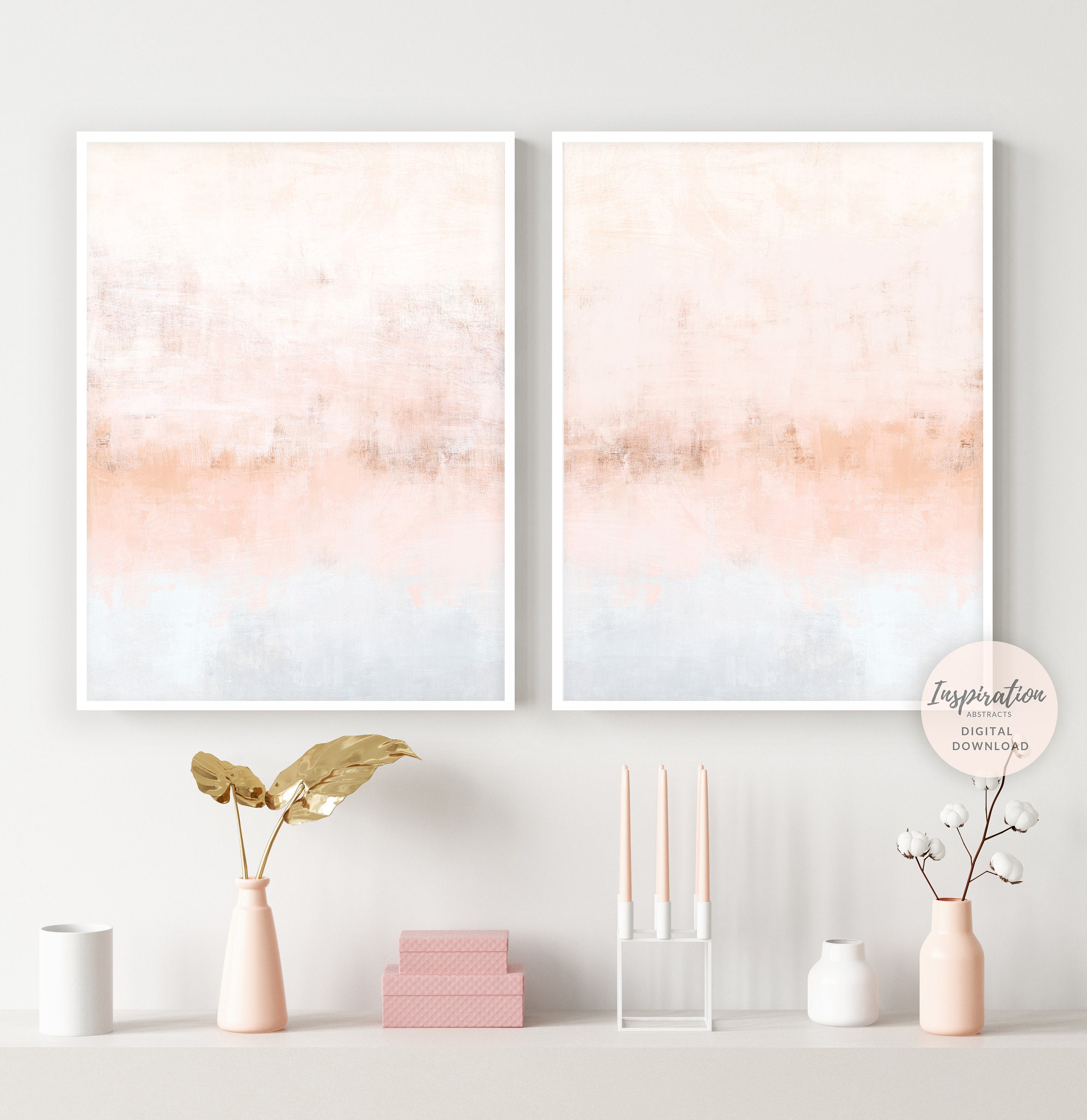 Blush Pink Abstract Art Set of 2 Art Prints Nursery Art Large