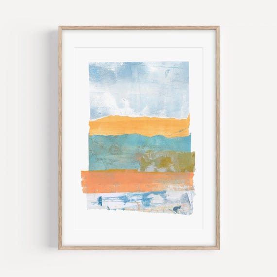 Coastal Wall Art Abstract Print, Modern Coastal Decor, Blue Yellow Coral Artwork, Ocean Inspired Giclee Print, Contemporary Beach House Art