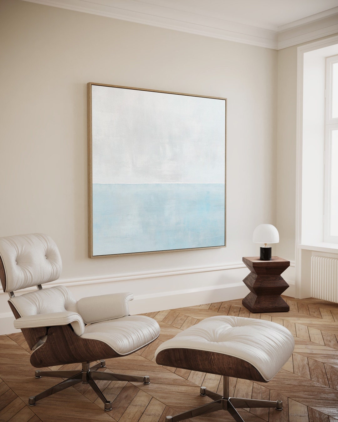 Serene Blue Abstract Painting Large Canvas Giclee Print, Coastal Wall