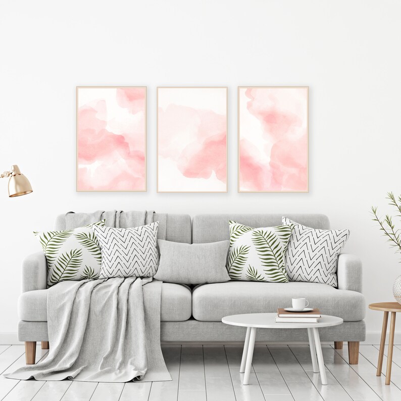 Blush Pink Wall Art Set of 3 Prints Watercolor Paintings Etsy