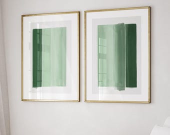 Sage Green Minimalist Art, Set of 2 Prints Printable Abstract Paintings, Minimal Wall Art, Modern Watercolour Prints, Large Living Room Art