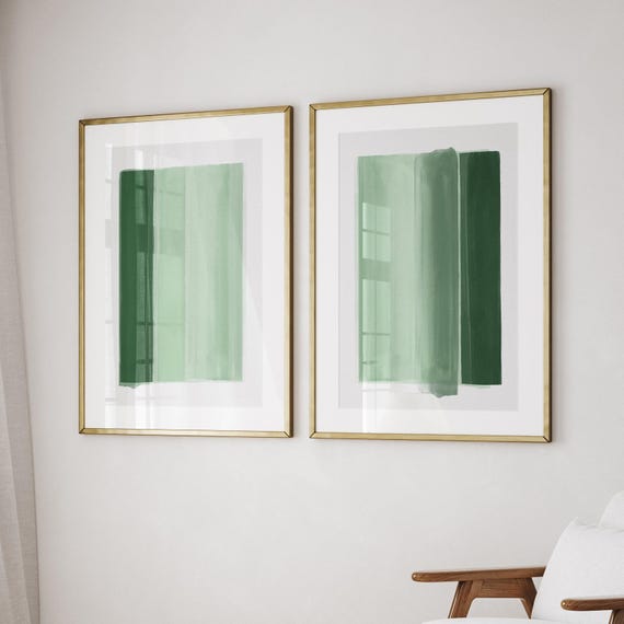 Sage Green Minimalist Art, Set of 2 Prints Printable Abstract Paintings, Minimal Wall Art, Modern Watercolour Prints, Large Living Room Art