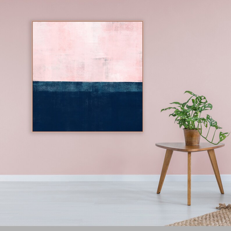 Large Abstract Art Pink and Navy Wall Art Abstract Painting Etsy