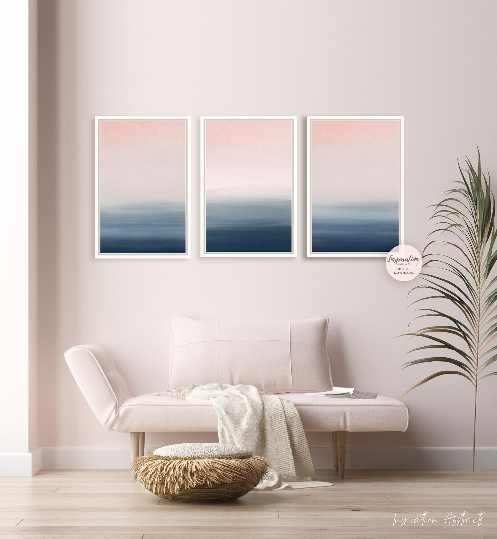 Gallery Wall Set Pink Navy Wall Art 3 Piece Wall Art Etsy