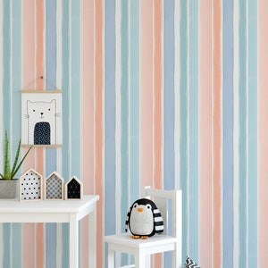 Colourful Stripes Wallpaper, Candy Stripes Peel and stick Wallpaper, Nursery Decor, Playroom Decor, Hand Painted Watercolour Stripes image 3